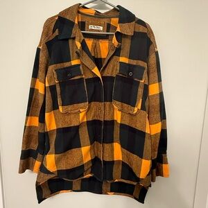 Free People Izzie Cargo Shirt Green and Orange